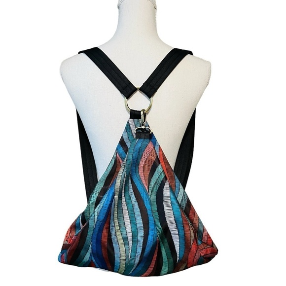BLACK BUTTERFLY COLORFUL ABSTRACT PATTERN SMALL BACKPACK PURSE - Picture 1 of 16